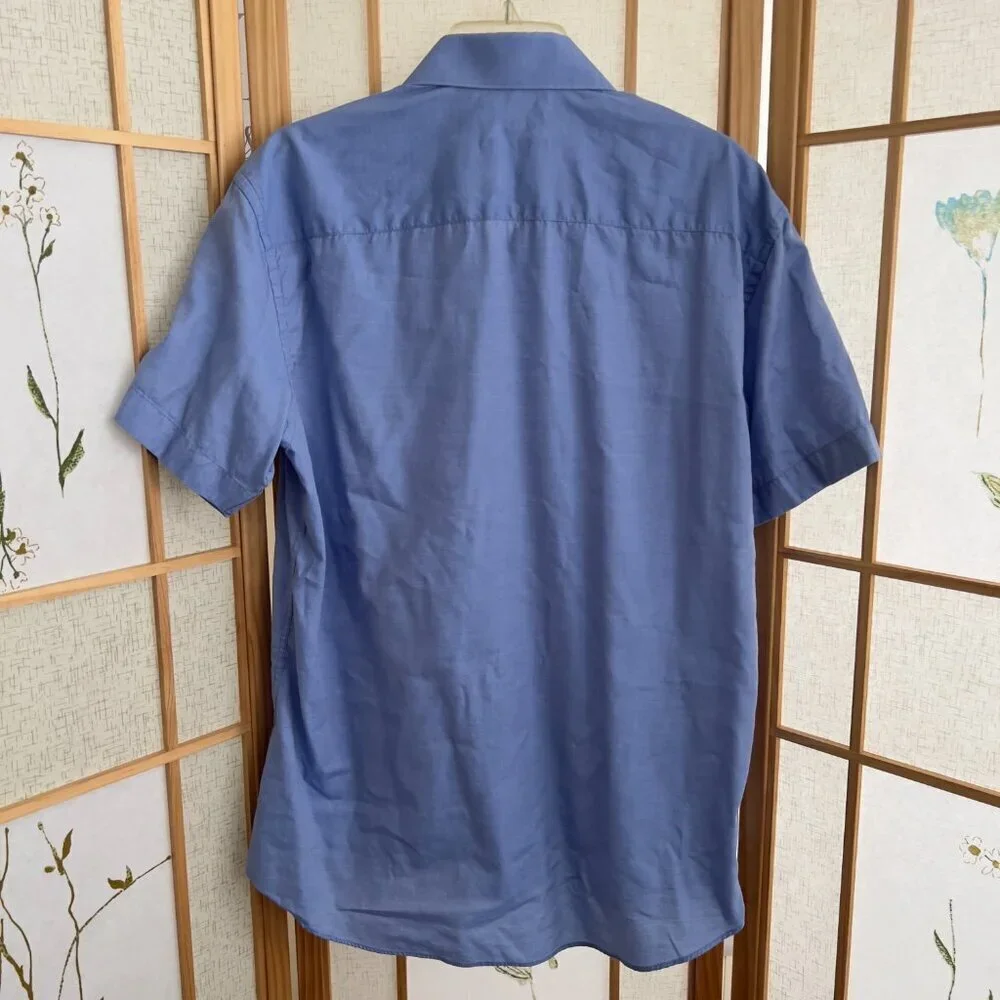 Bertigo Light Blue 100% Cotton Short Sleeve button shirt Men sz L